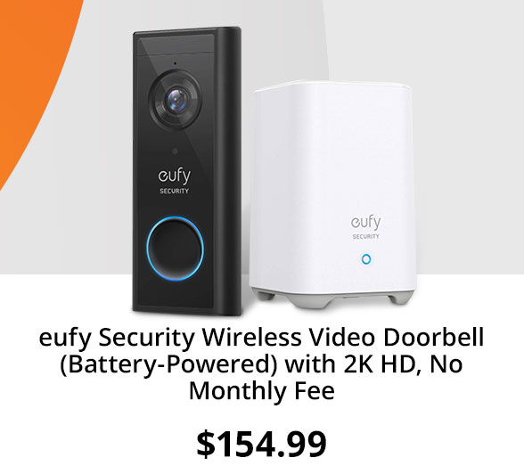 eufy Security Wireless Video Doorbell (Battery-Powered) with 2K HD, No Monthly Fee