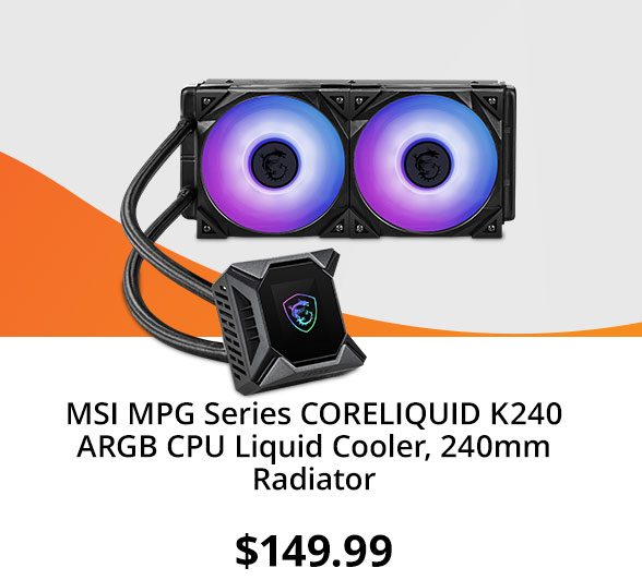 MSI MPG Series CORELIQUID K240 ARGB CPU Liquid Cooler, 240mm Radiator