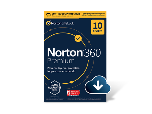 Norton 360 Premium 2022 for up to 10 Devices, 1 Year with Auto Renewal, Download