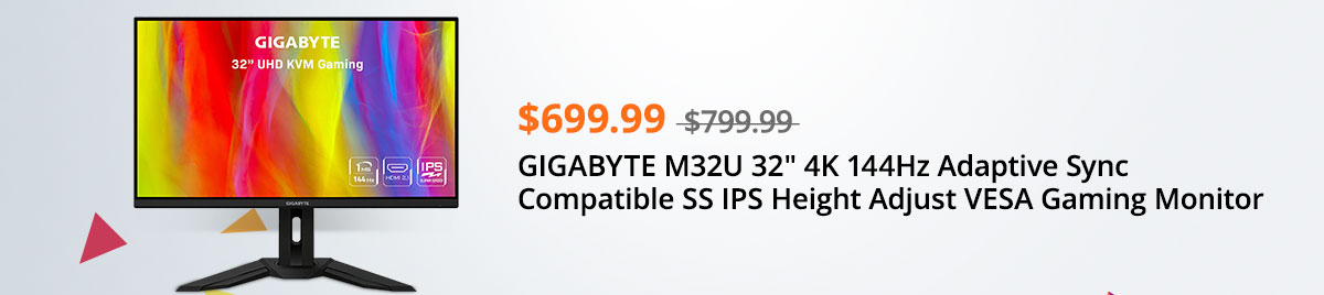 GIGABYTE M32U 32" 4K 144Hz Adaptive Sync Compatible SS IPS Height Adjust VESA Gaming Monitor