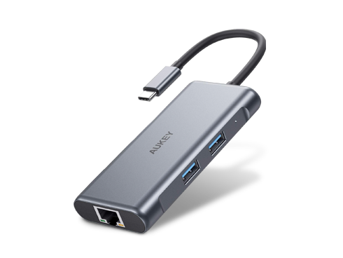 AUKEY USB C Hub Adapter, 6 in 1 Type C Hub with Ethernet Port 1000Mbps, 4K USB C to HDMI, 3 USB 3.0 Ports, 100W USB C PD Charging Thunderbolt 3 for MacBook, Chromebook Pixel Laptop Phone CB-C75