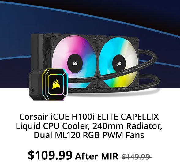 Corsair iCUE H100i ELITE CAPELLIX Liquid CPU Cooler, 240mm Radiator, Dual ML120 RGB PWM Fans