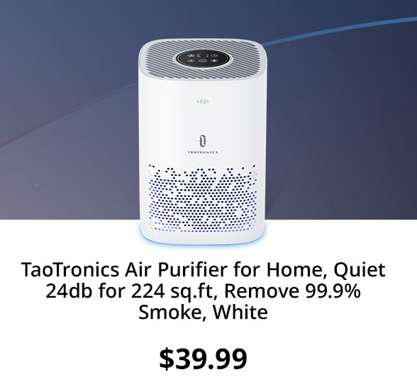 TaoTronics Air Purifier for Home, Quiet 24db for 224 sq.ft, Remove 99.9% Smoke, White