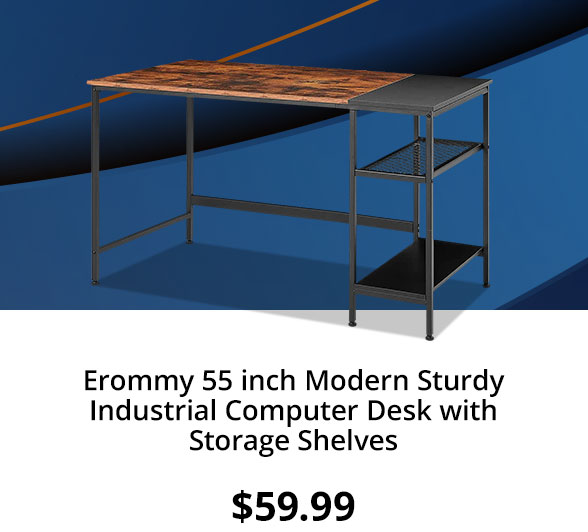 Erommy 55 inch Modern Sturdy Industrial Computer Desk with Storage Shelves