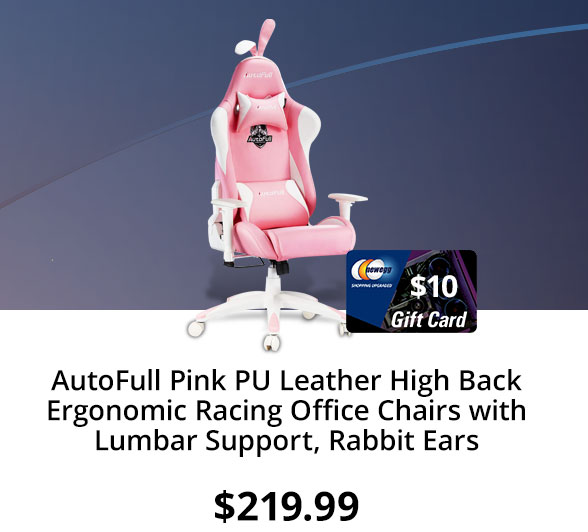 AutoFull Pink PU Leather High Back Ergonomic Racing Office Chairs with Lumbar Support, Rabbit Ears