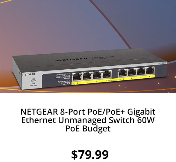 NETGEAR 8-Port PoE/PoE+ Gigabit Ethernet Unmanaged Switch 60W PoE Budget