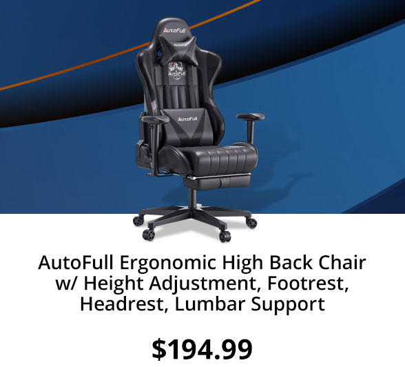 AutoFull Ergonomic High Back Chair w/ Height Adjustment, Footrest, Headrest, Lumbar Support