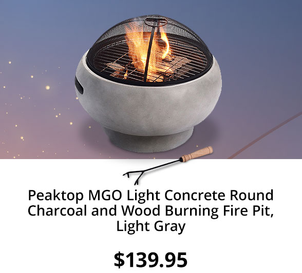 Peaktop MGO Light Concrete Round Charcoal and Wood Burning Fire Pit, Light Gray
