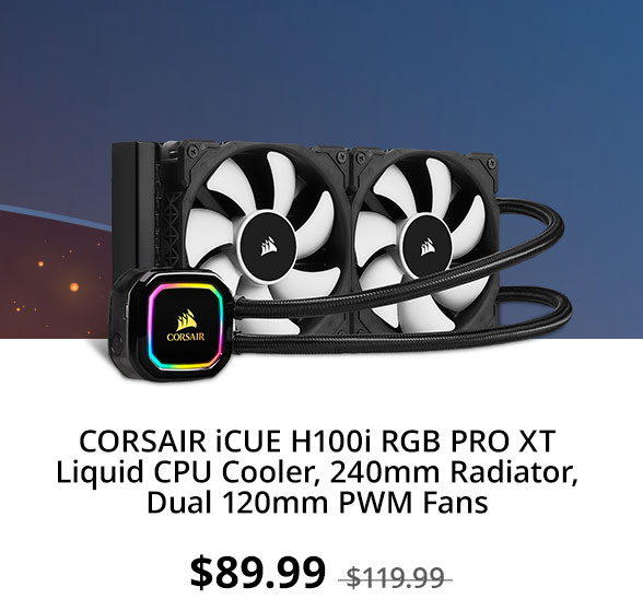 CORSAIR iCUE H100i RGB PRO XT Liquid CPU Cooler, 240mm Radiator, Dual 120mm PWM Fans