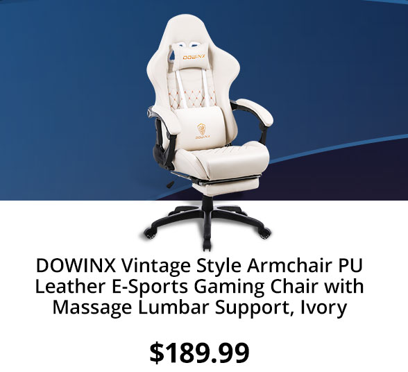 DOWINX Vintage Style Armchair PU Leather E-Sports Gaming Chair with Massage Lumbar Support, Ivory