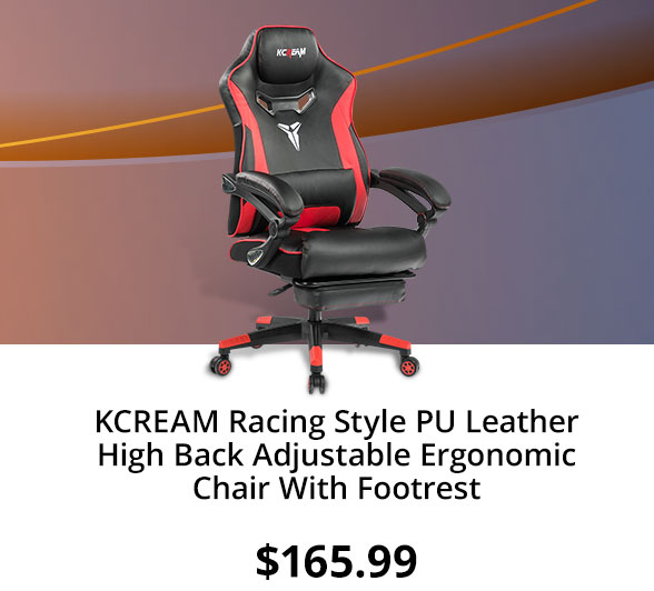 KCREAM Racing Style PU Leather High Back Adjustable Ergonomic Chair With Footrest