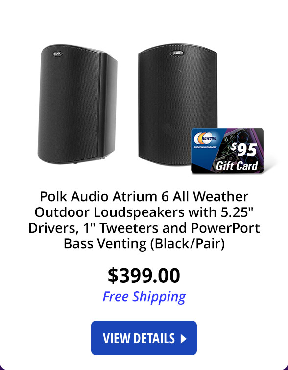 Polk Audio Atrium 6 All Weather Outdoor Loudspeakers with 5.25" Drivers, 1" Tweeters and PowerPort Bass Venting (Black/Pair)