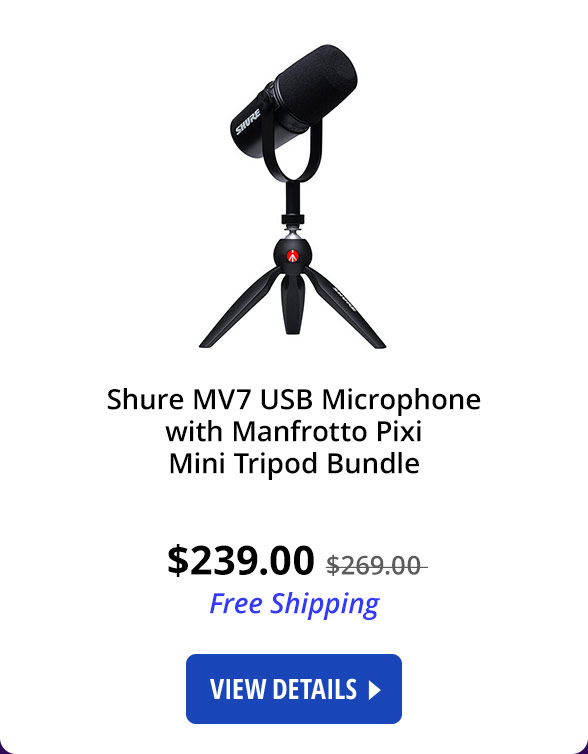 Shure MV7 USB Microphone with Manfrotto Pixi Mini Tripod Bundle - MV7-K-BNDL