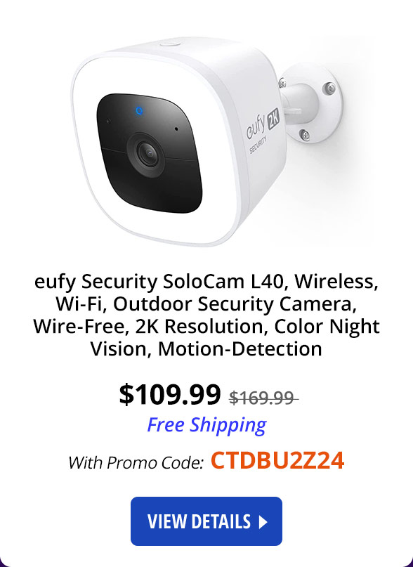 eufy Security SoloCam L40, Wireless, Wifi, Outdoor Security Camera, Wire-Free, 2K Resolution, Color Night Vision, Motion-Detection, No Monthly Fee