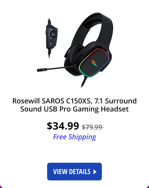 Rosewill SAROS C150XS, 7.1 Surround Sound USB Pro Gaming Headset