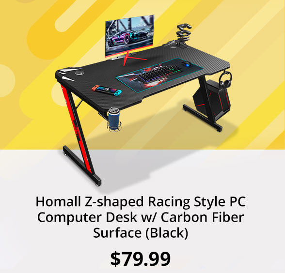 Homall Z-shaped Racing Style PC Computer Desk w/ Carbon Fiber Surface (Black)