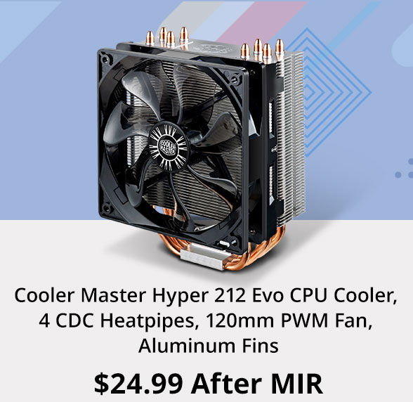 Cooler Master Hyper 212 Evo CPU Cooler, 4 CDC Heatpipes, 120mm PWM Fan, Aluminum Fins