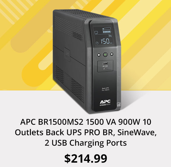 APC BR1500MS2 1500 VA 900W 10 Outlets Back UPS PRO BR, SineWave, 2 USB Charging Ports