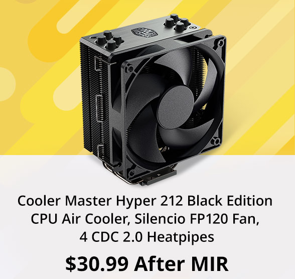 Cooler Master Hyper 212 Black Edition CPU Air Cooler, Silencio FP120 Fan, 4 CDC 2.0 Heatpipes