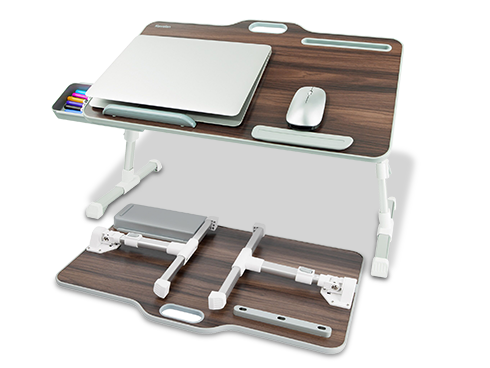 Laptop Bed Tray Table, Kavalan Portable Standing Desk, Foldable Laptop Bed Stand w/Top Handle, Storage Drawer & Phone/Pen Slot, Lap Desk for Working, Eating, Reading on Bed, Sofa & Couch, Oak