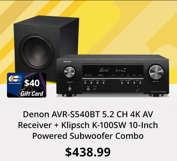 Denon AVR-S540BT 5.2 CH 4K AV Receiver + Klipsch K-100SW 10-Inch Powered Subwoofer Combo