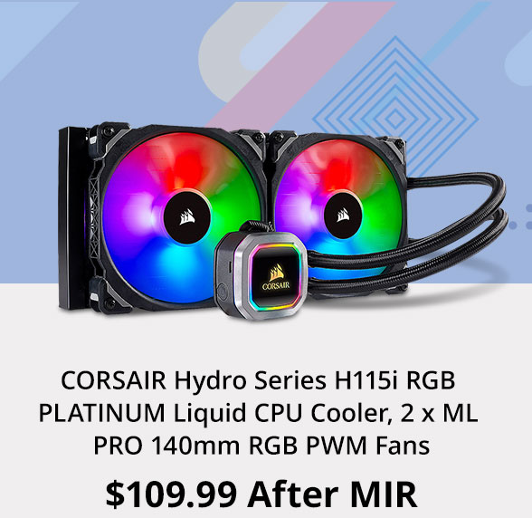 CORSAIR Hydro Series H115i RGB PLATINUM Liquid CPU Cooler, 2 x ML PRO 140mm RGB PWM Fans