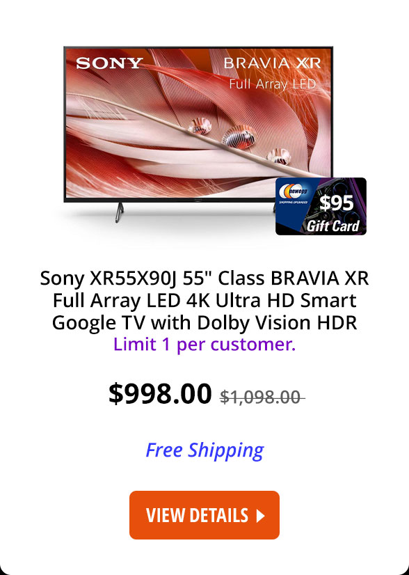 Sony XR55X90J 55" Class BRAVIA XR Full Array LED 4K Ultra HD Smart Google TV with Dolby Vision HDR