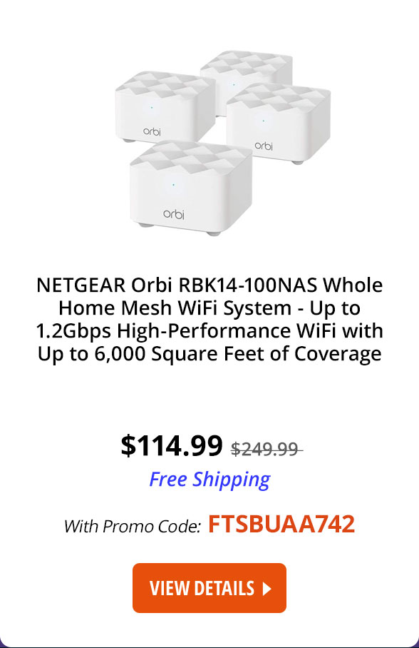 NETGEAR Orbi RBK14-100NAS Whole Home Mesh WiFi System - up to 1.2Gbps high-Performance WiFi with up to 6,000 Square feet of Coverage. Expand Your Home's WiFi Coverage to Eliminate WiFi Dead Zones