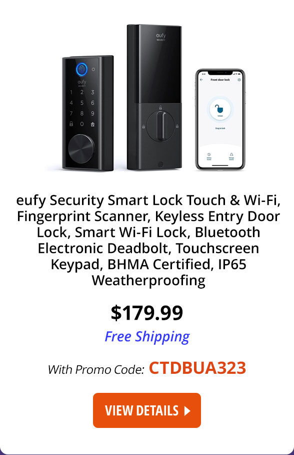 eufy Security Smart Lock Touch & Wi-Fi, Fingerprint Scanner, Keyless Entry Door Lock, Smart Wi-Fi Lock, Bluetooth Electronic Deadbolt, Touchscreen Keypad, BHMA Certified, IP65 Weatherproofing