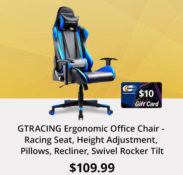 GTRACING Ergonomic Office Chair - Racing Seat, Height Adjustment, Pillows, Recliner, Swivel Rocker Tilt