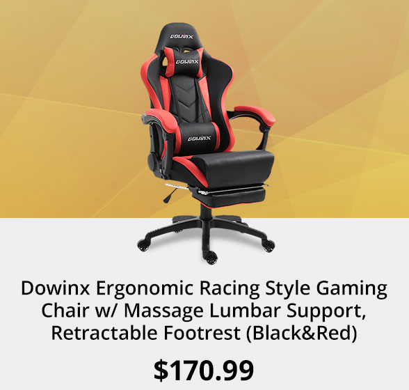 Dowinx Ergonomic Racing Style Gaming Chair w/ Massage Lumbar Support, Retractable Footrest (Black&Red)