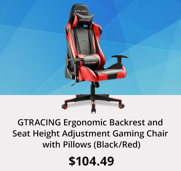 GTRACING Ergonomic Backrest and Seat Height Adjustment Gaming Chair with Pillows (Black/Red)