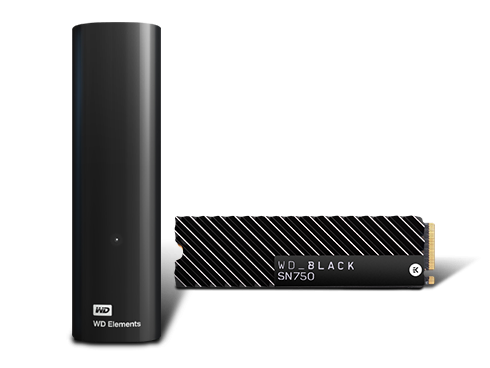 WD Elements 10TB USB 3.0 Desktop Hard Drive + WD BLACK SN750 NVMe 1TB PCIe 3.0 x4 Internal SSD Combo