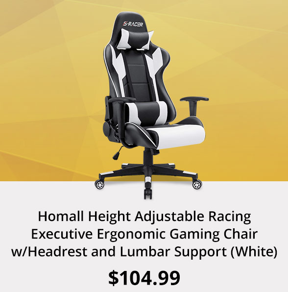 Homall Height Adjustable Racing Executive Ergonomic Gaming Chair w/Headrest and Lumbar Support (White)