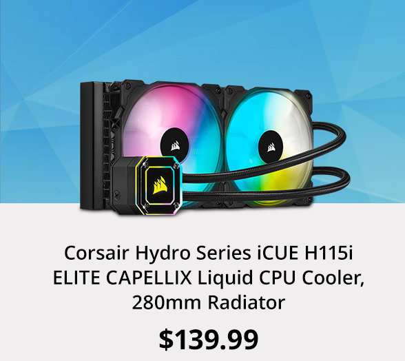 Corsair Hydro Series iCUE H115i ELITE CAPELLIX Liquid CPU Cooler, 280mm Radiator