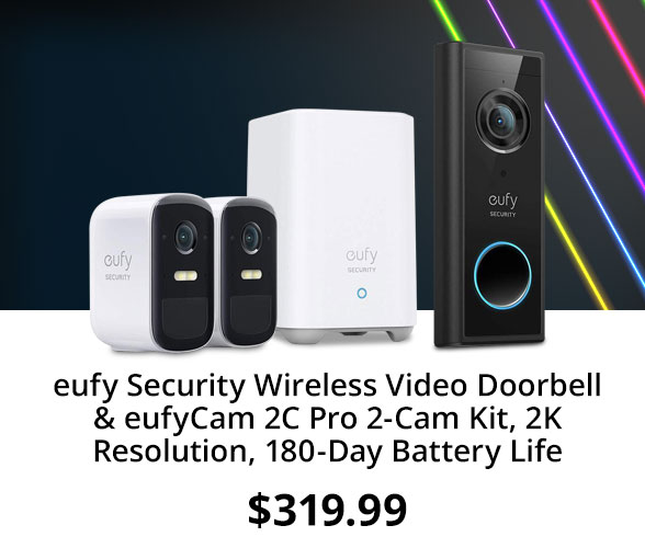 eufy Security Wireless Video Doorbell & eufyCam 2C Pro 2-Cam Kit, 2K Resolution, 180-Day Battery Life