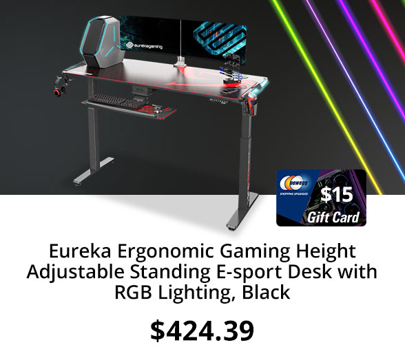 Eureka Ergonomic Gaming Height Adjustable Standing E-sport Desk with RGB Lighting, Black