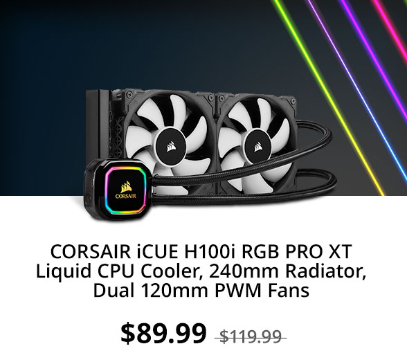 CORSAIR iCUE H100i RGB PRO XT Liquid CPU Cooler, 240mm Radiator, Dual 120mm PWM Fans