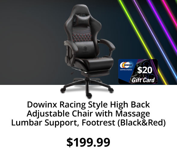 Dowinx Racing Style High Back Adjustable Chair with Massage Lumbar Support, Footrest (Black&Red)