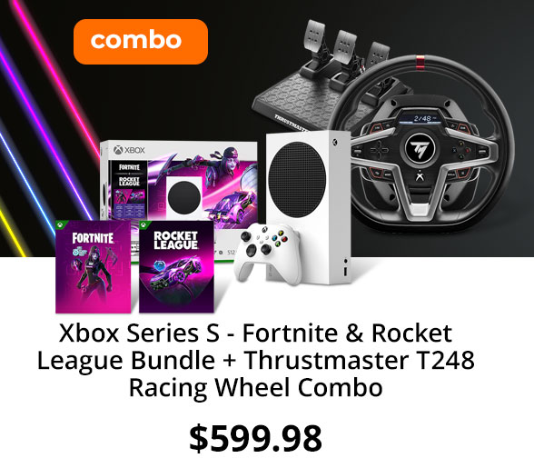 Xbox Series S - Fortnite & Rocket League Bundle + Thrustmaster T248 Racing Wheel Combo