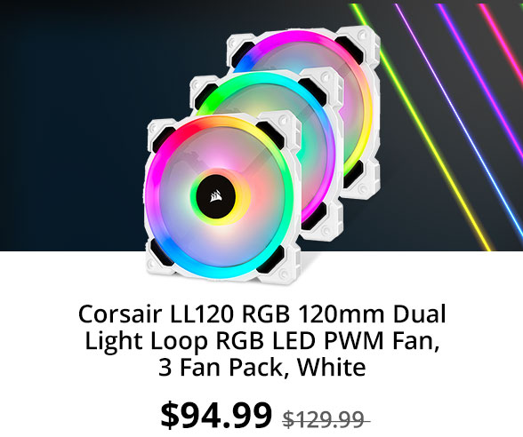 Corsair LL120 RGB 120mm Dual Light Loop RGB LED PWM Fan, 3 Fan Pack, White