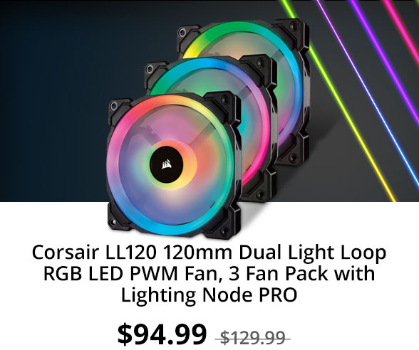 Corsair LL120 120mm Dual Light Loop RGB LED PWM Fan, 3 Fan Pack with Lighting Node PRO