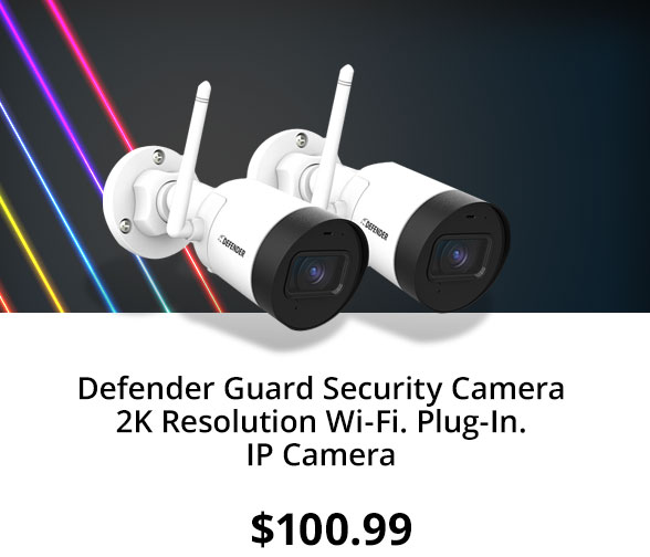 Defender Guard Security Camera 2K Resolution Wi-Fi. Plug-In. IP Camera