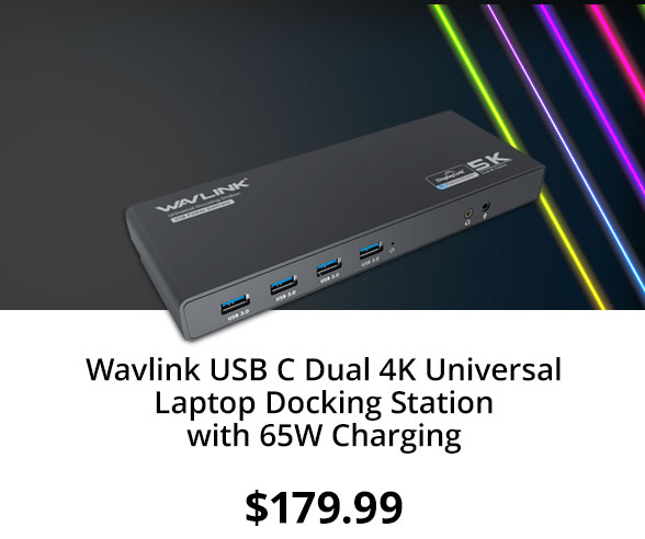Wavlink USB C Dual 4K Universal Laptop Docking Station with 65W Charging, Dual 4K