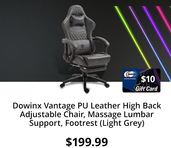 Dowinx Vantage PU Leather High Back Adjustable Chair, Massage Lumbar Support, Footrest (Light Grey)
