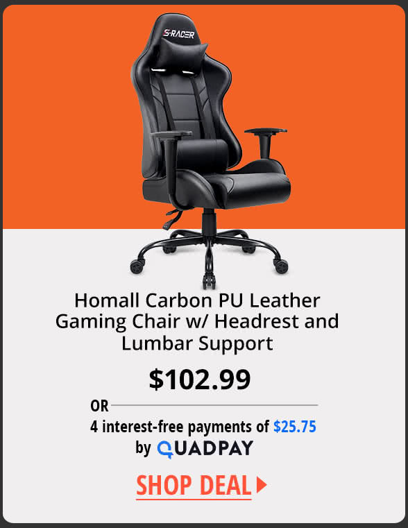 Homall Carbon PU Leather Gaming Chair w/ Headrest and Lumbar Support 