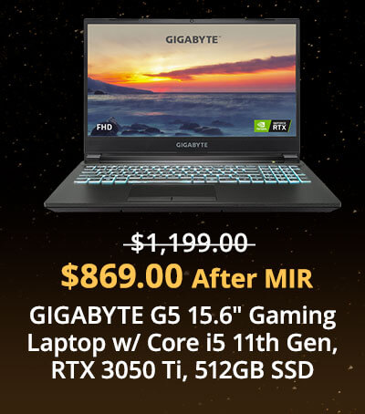 $869 After MIR GIGABYTE G5 15.6 Gaming Laptop w/ Core i5 11th Gen, RTX 3050 Ti, 512GB SSD