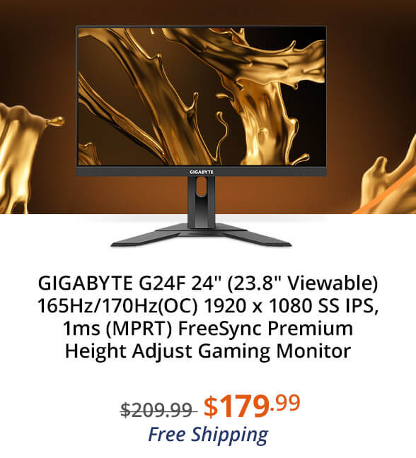 GIGABYTE G24F 24" (23.8" Viewable) 165Hz/170Hz(OC) 1920 x 1080 SS IPS, 1ms (MPRT) FreeSync Premium Height Adjust Gaming Monitor