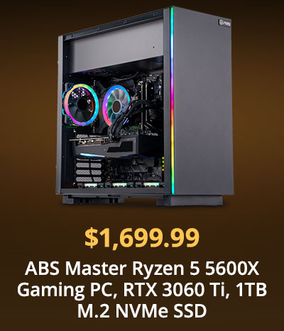 $1,699.99 ABS Master Ryzen 5 5600X Gaming PC, RTX 3060 Ti, 1TB M.2 NVMe SSD