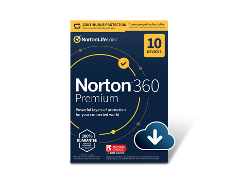 Norton 360 Premium 2021 - Antivirus software for 10 Devices with Auto Renewal - Includes VPN, PC Cloud Backup & Dark Web Monitoring powered by LifeLock [Download]